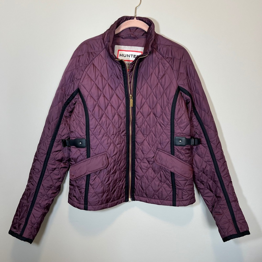 Hunter Original Women's Quilted Jacket Plum Purple Gold Zip Puffer Coat Medium